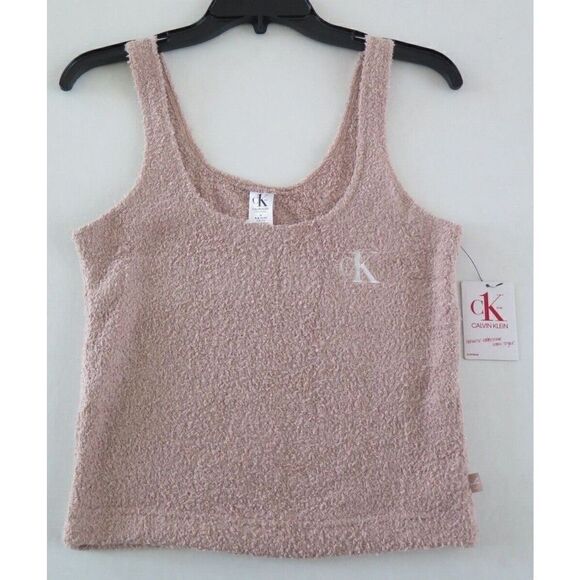 Calvin Klein QS6721 200 Women's Sz M Taupe Plush Cozy Sleep Tank - Picture 4 of 8